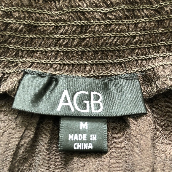 AGB Embroidered Short Sleeve Blouse In Brown & White Size M - Picture 7 of 9